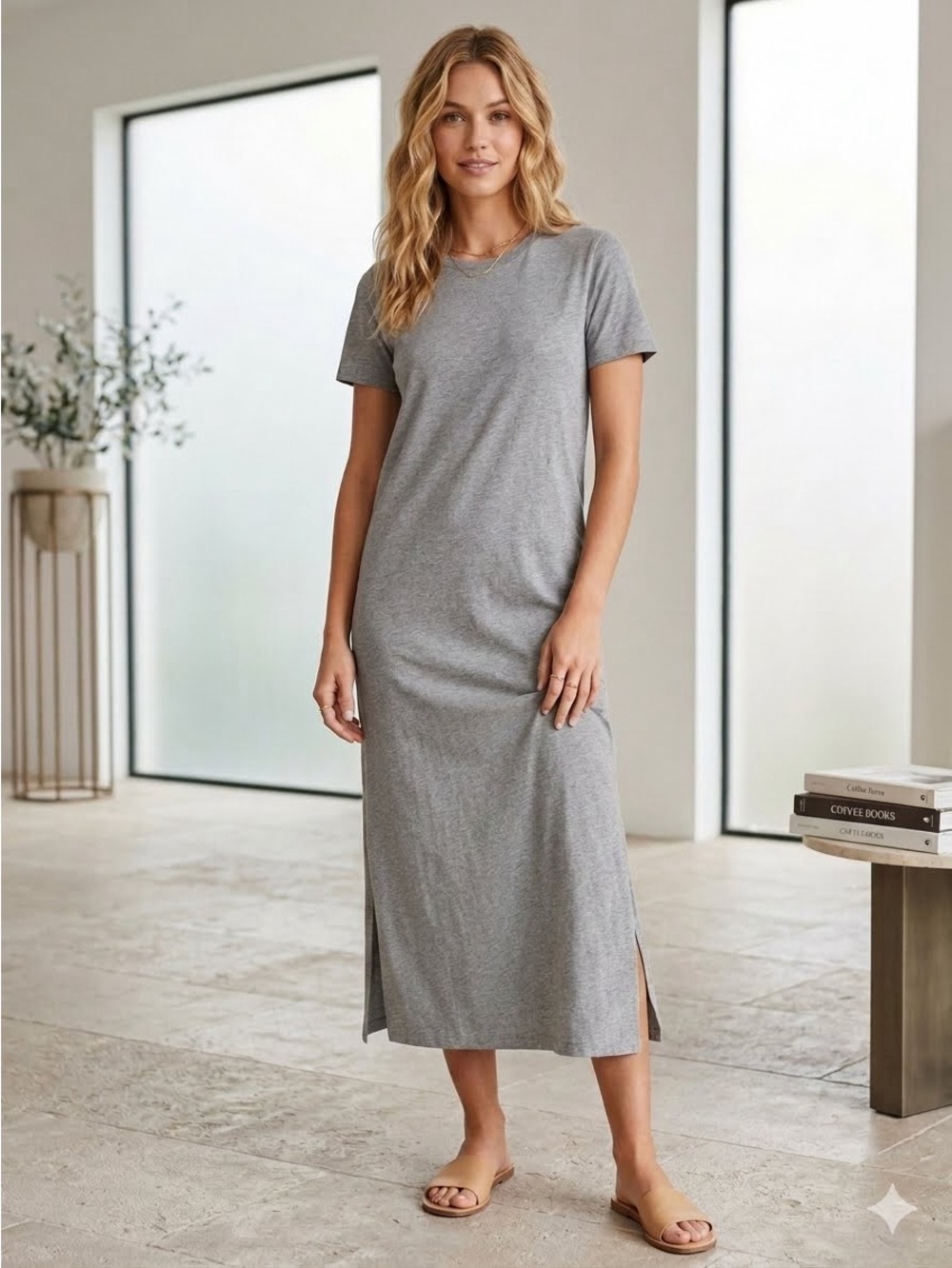 J Crew Everyday Gray Short-Sleeve Maxi Dress S